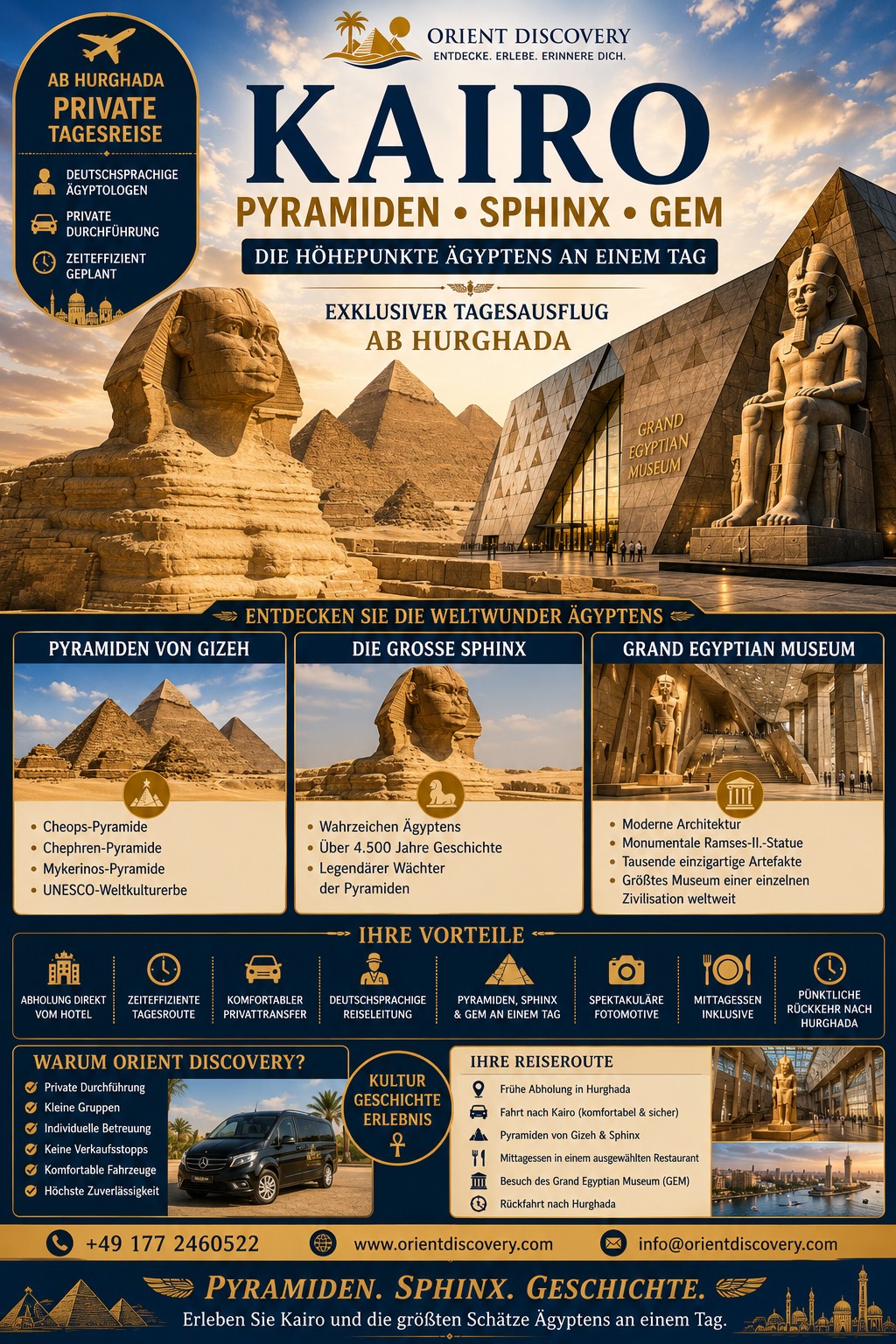 Privater Tagesausflug nach Kairo ab Hurghada – Pyramiden, Sphinx & Großes Ägyptisches Museum