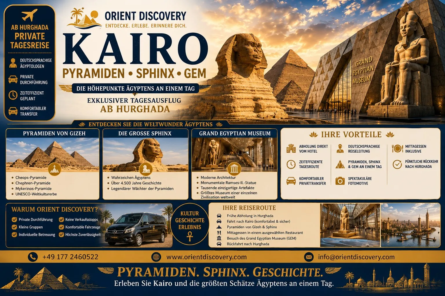 Privater Tagesausflug nach Kairo ab Hurghada – Pyramiden, Sphinx & Großes Ägyptisches Museum