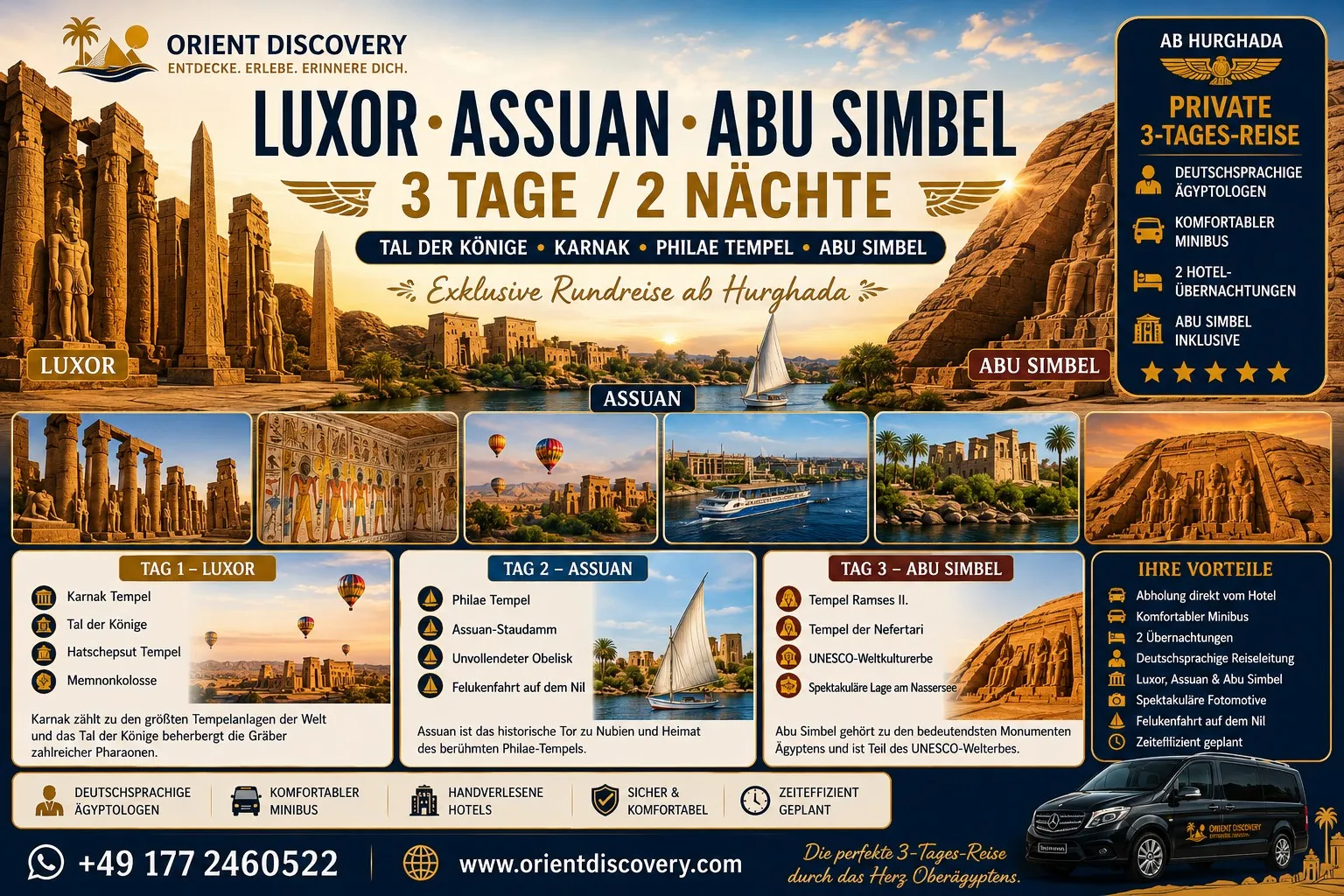 3-tägige Tour von Hurghada nach Luxor, Assuan & Abo Simbel mit Fahrzeug 