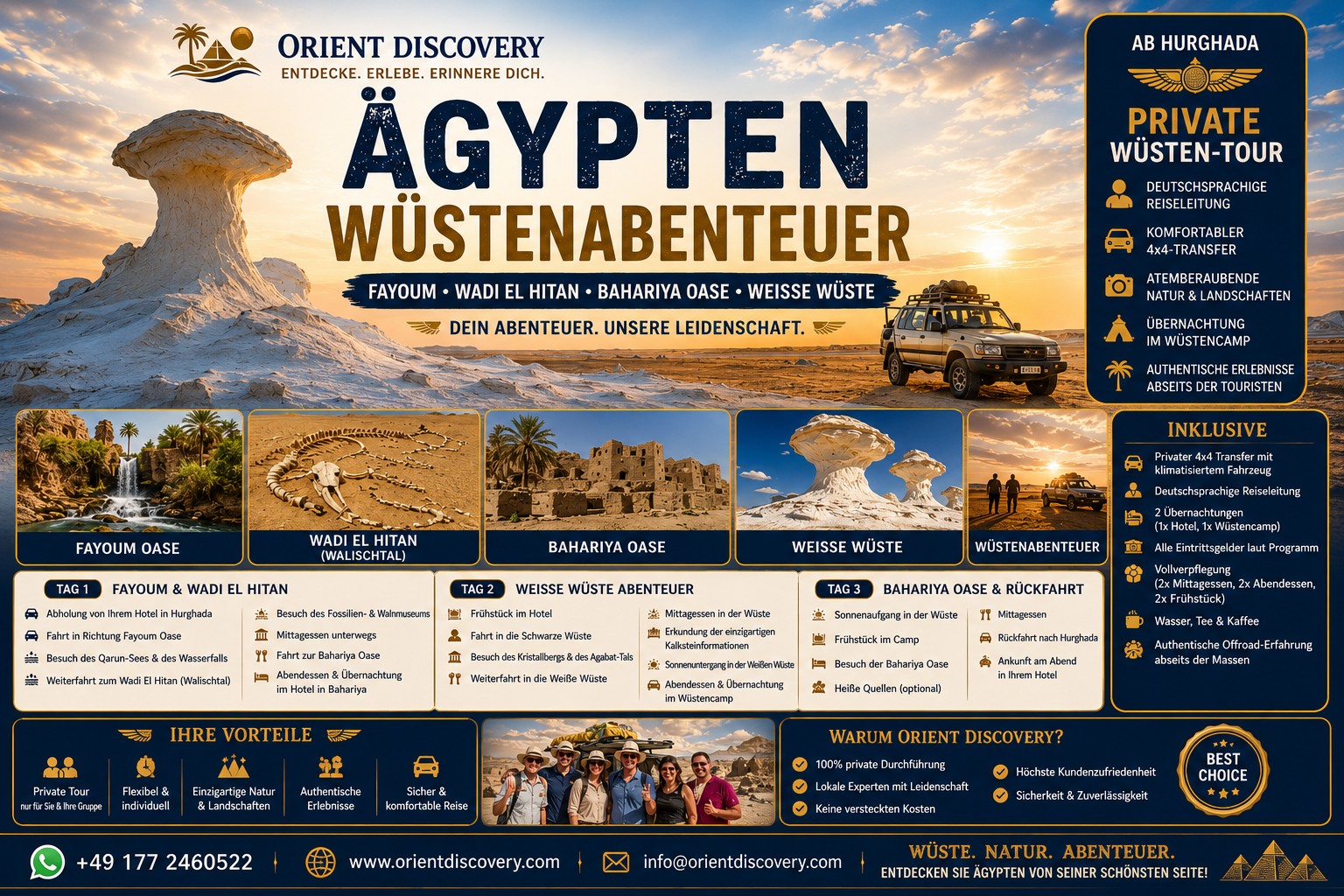  4 Tage / 3 Nächte Wüstentour Ägypten: Fayoum, Wadi El-Hitan, Bahariya-Oase & Weiße Wüste