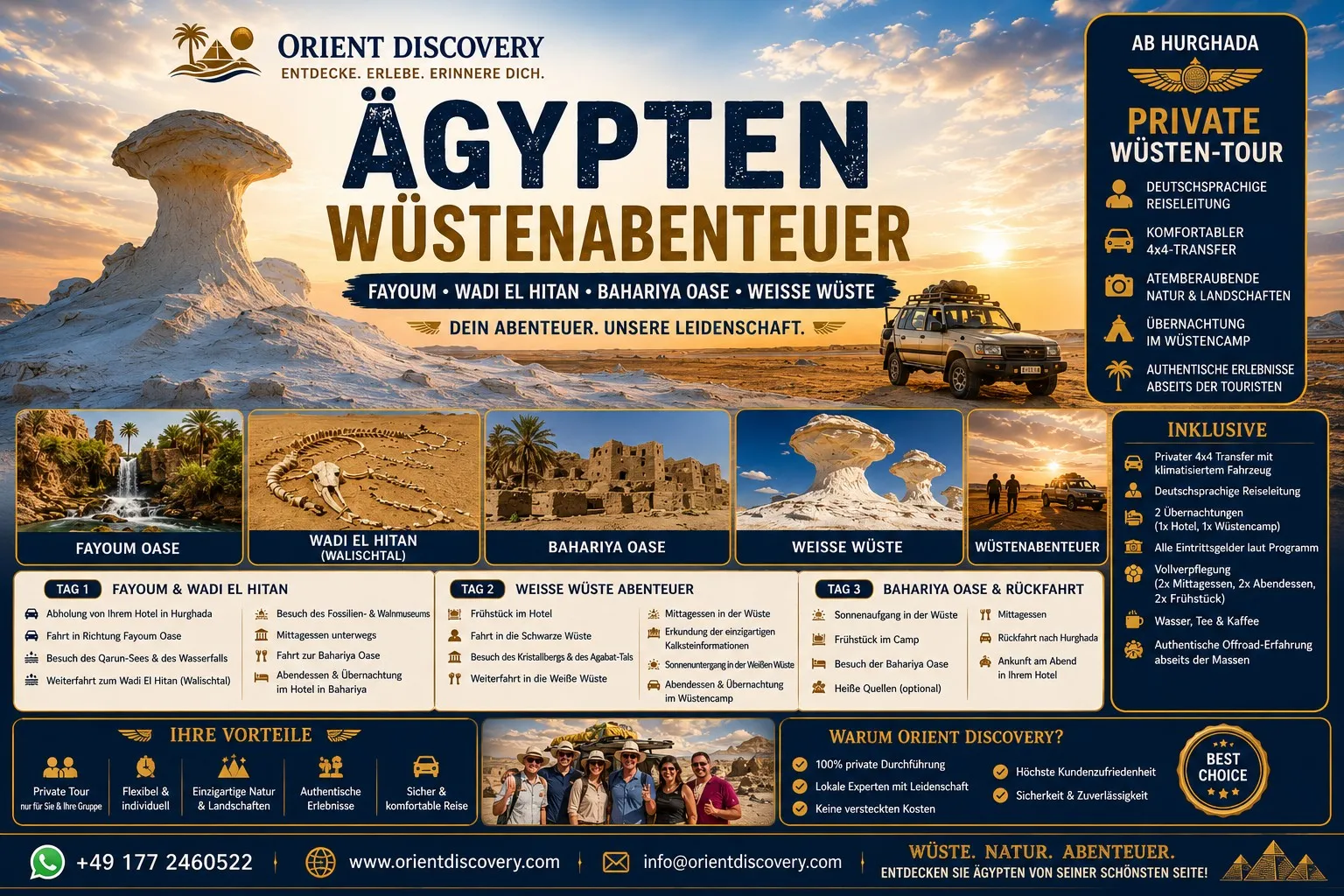  4 Tage / 3 Nächte Wüstentour Ägypten: Fayoum, Wadi El-Hitan, Bahariya-Oase & Weiße Wüste