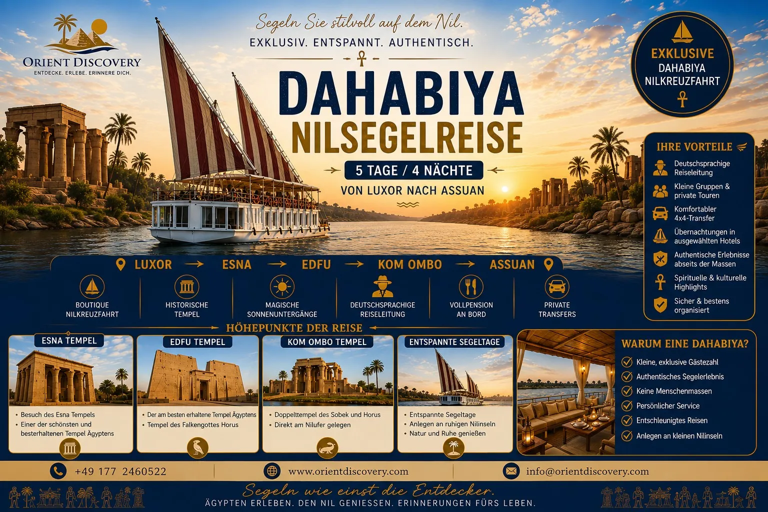 Dahabiya Segeln auf dem Nil 5 Tage /4 Nächte - Luxor bis Assuan