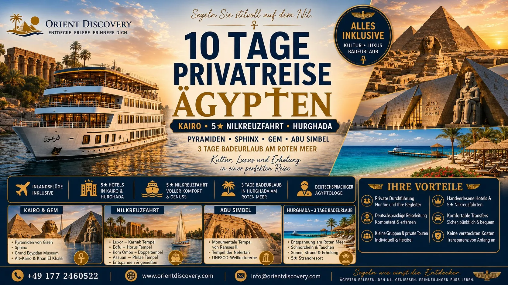 10-tägige private Ägypten Rundreise Kairo 5*Hotel. 5*Nilkreuzfahrt und 5*Hotel in Hurghada