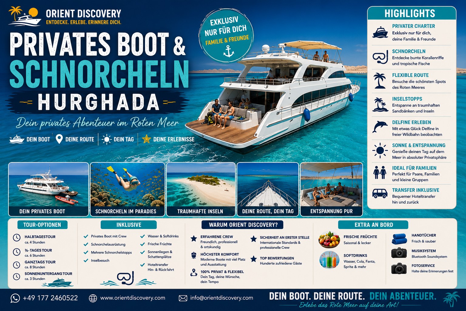 Privates Boot Hurghada | Charter auf dem Roten Meer mit individuellen Reiserouten  
