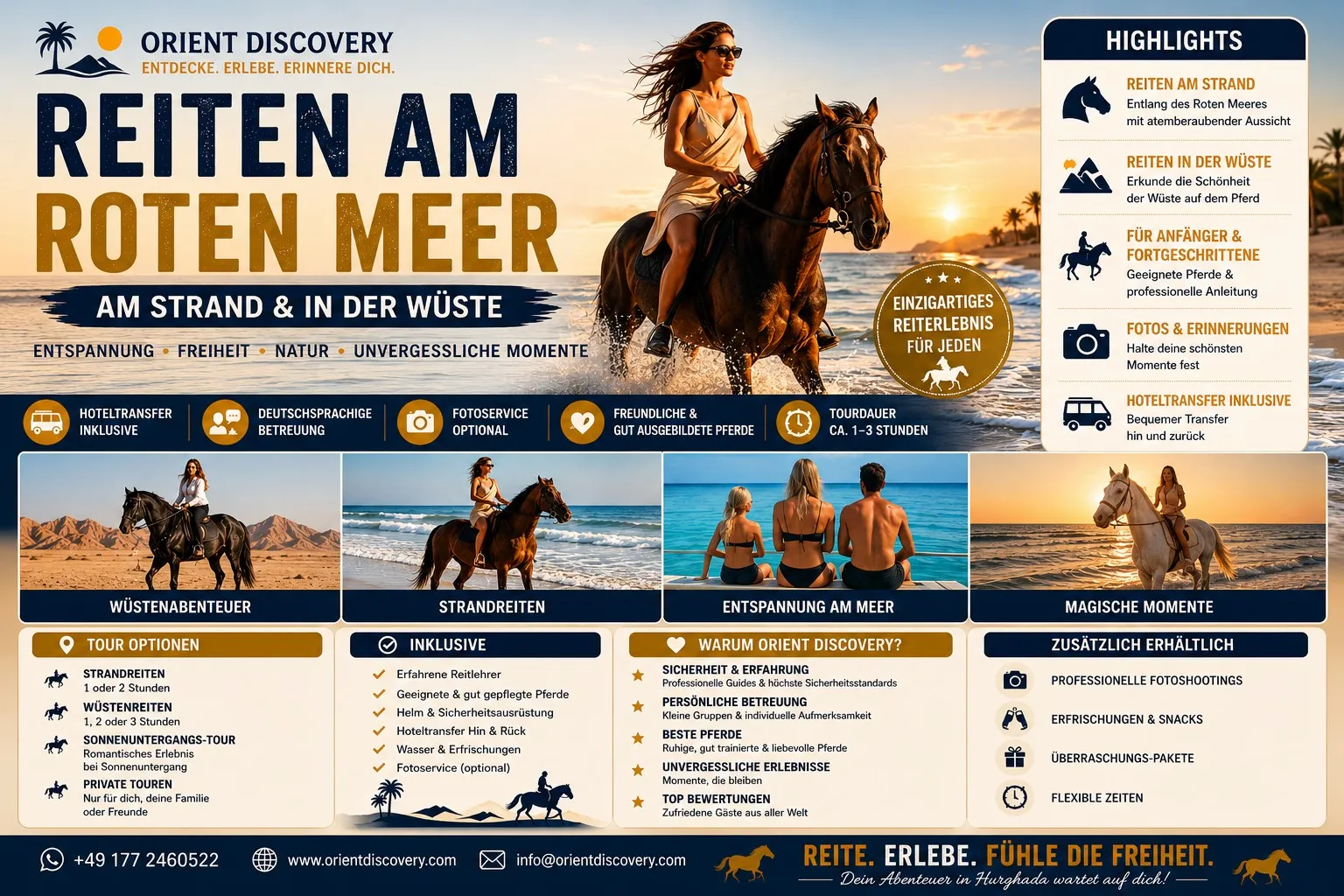 Exklusive Pferde-Reiten-Tour in Hurghada, am Strand und durch die Wüste