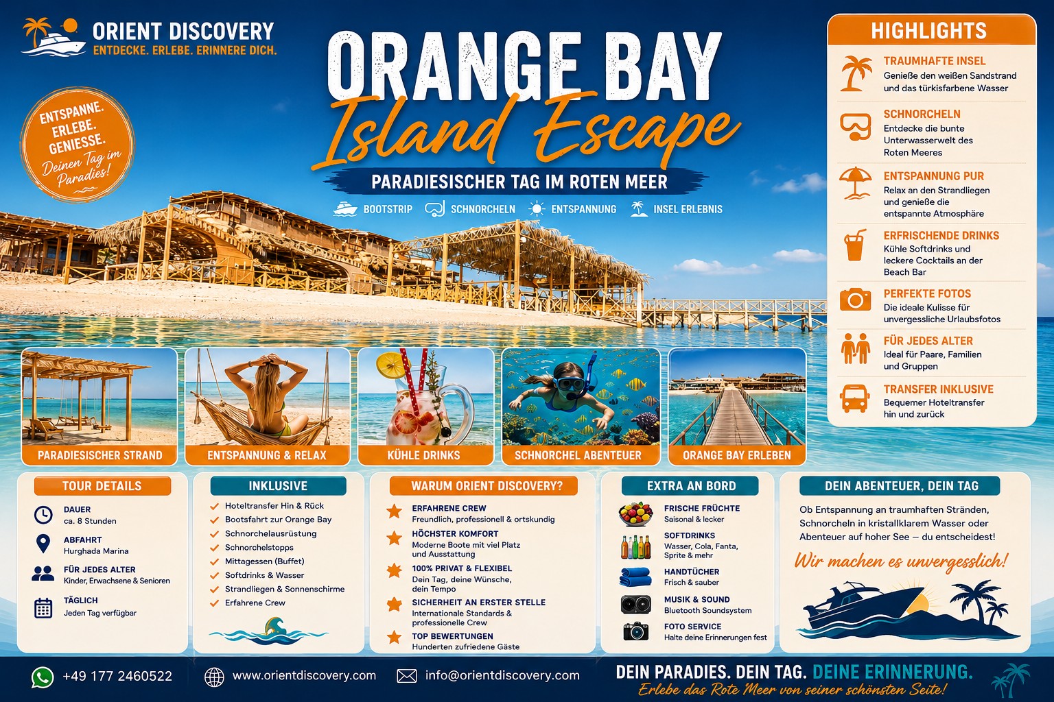Orange Bay Inseltour in Hurghada | Ganztägige Schnorchel- und Inseltour  