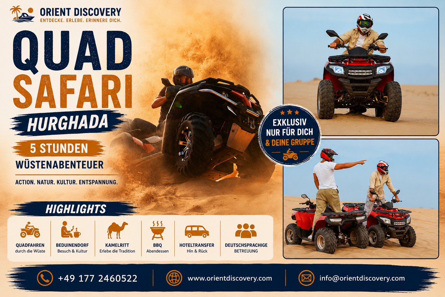 5‑Stündige Quad-Tour in Hurghada – Wüstensafari, Beduinendorf & BBQ-Abendessen