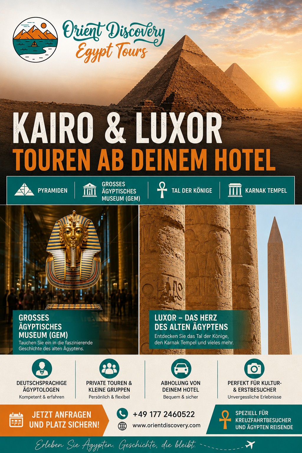 Private Ägypten Touren ab Hurghada 2026 | Luxor & Kairo Ausflüge mit deutschsprachigem Ägyptologen