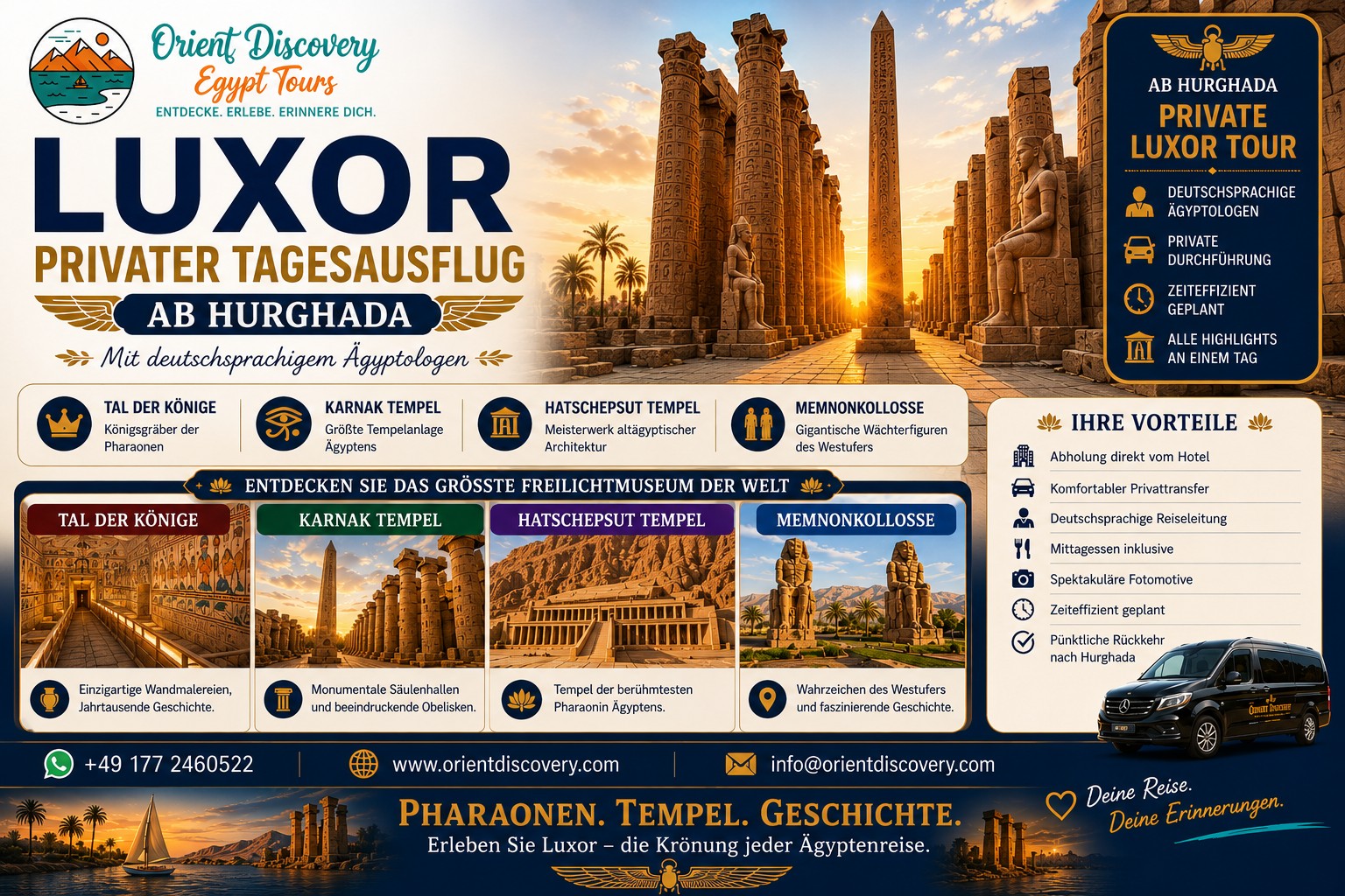 Privater Tagesausflug Luxor ab Hurghada | Ägyptologe, Karnak & Tal der Könige