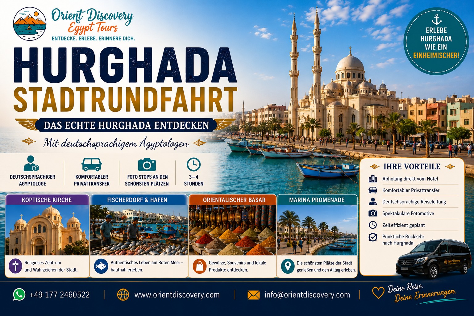 Geführte Stadtrundfahrt durch Hurghada | Kirche, Moschee, Fischmarkt & Hafen 