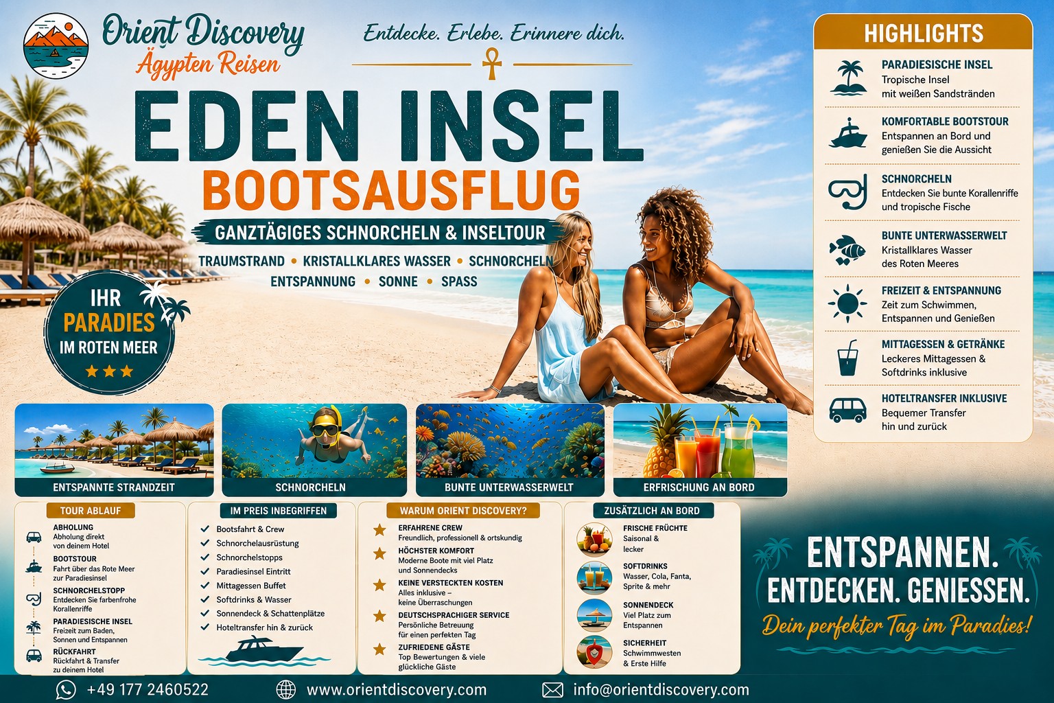 Eden Island Boat Trip Hurghada | Full-Day Snorkeling & Island Tour