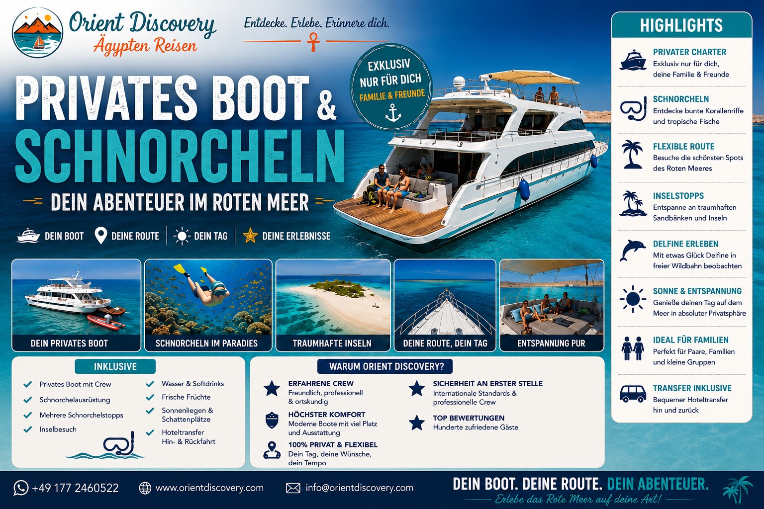Privates Boot Hurghada | Charter auf dem Roten Meer mit individuellen Reiserouten  