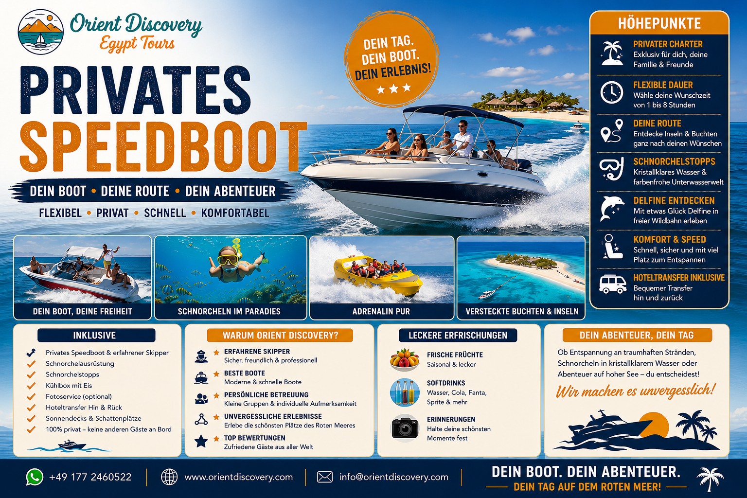 Hurghada Speed Boat – Private Charter & Flexible Insel- und Schnorcheltour